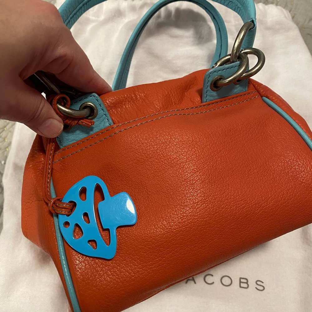 •SOLD• Marc Jacobs Orange and Blue Mini Speedy Bag with Mushroom Bag Charm